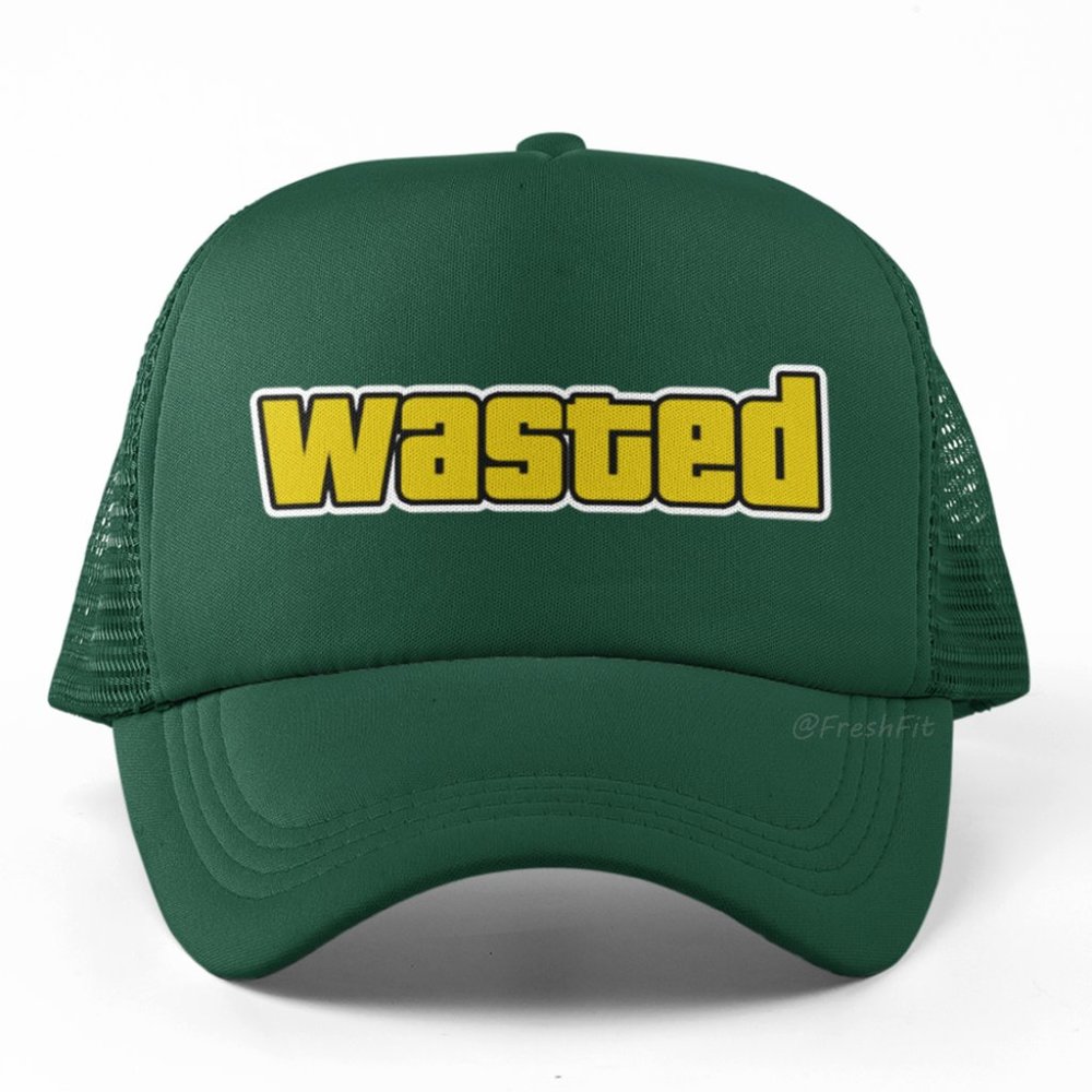 🆕Wasted Dark Green Foam Trucker Hat Mesh Snapback Cap